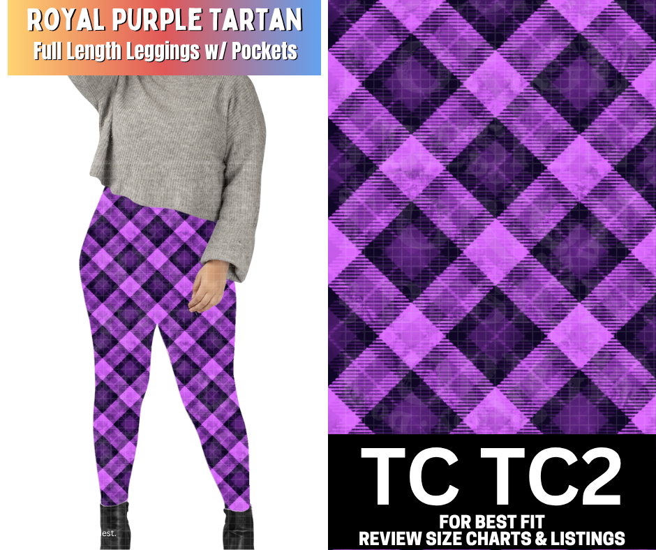 Royal Purple Tartan Full Length Leggings w/ Pockets