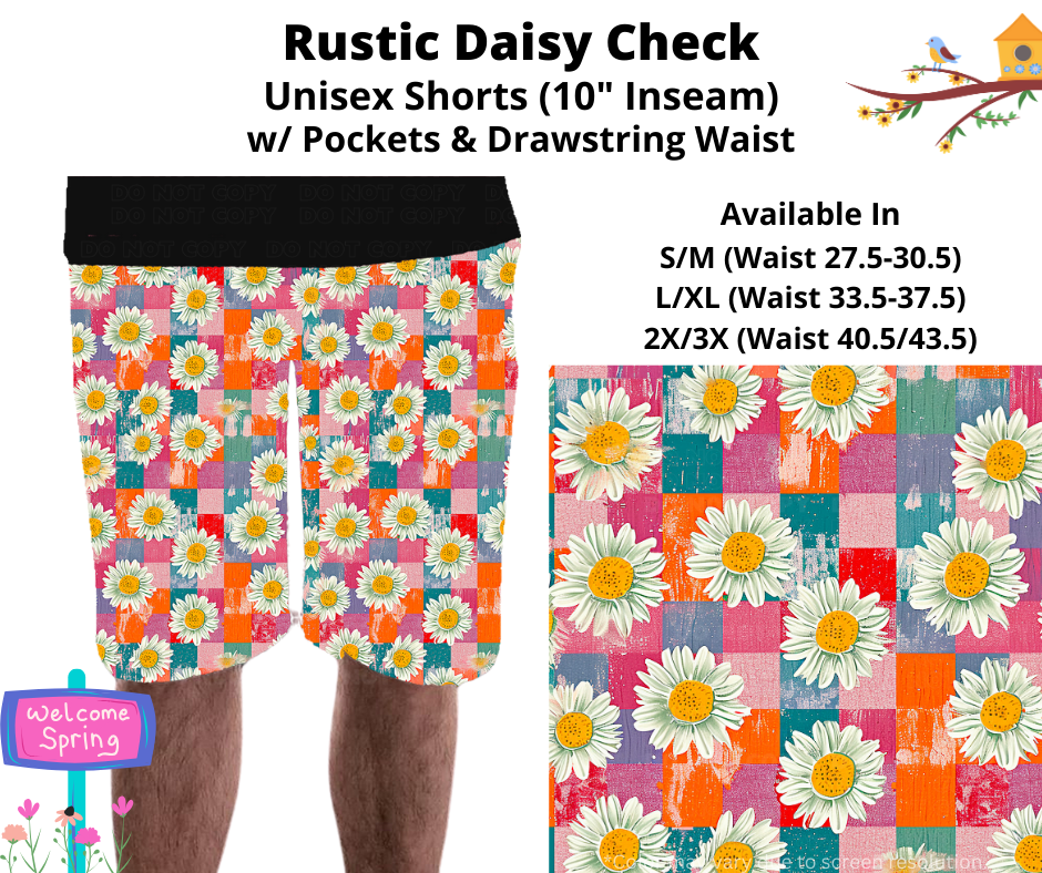 Preorder! Closes 1/27. ETA April. Rustic Daisy Check Unisex Shorts