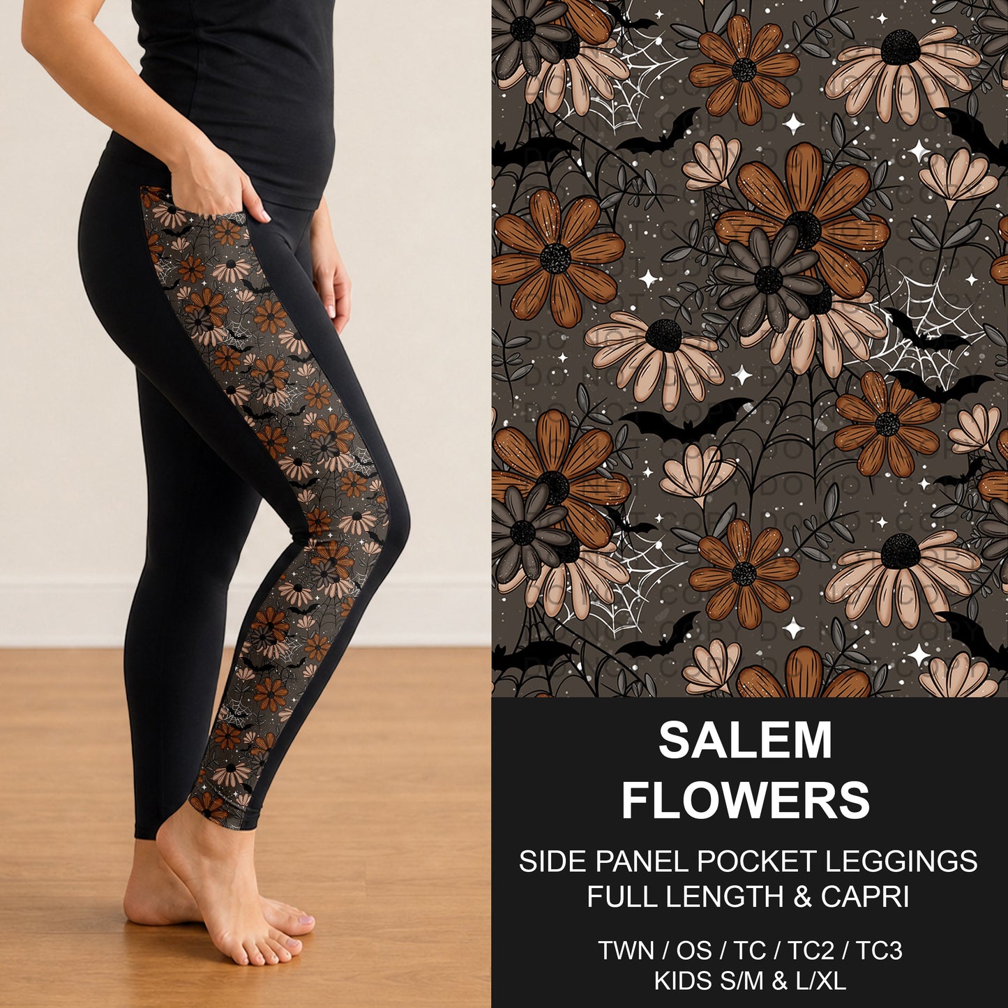 B299 - Preorder Salem Flowers Side Panel Pocket Leggings (Closes 7/12. ETA: mid Sept.)
