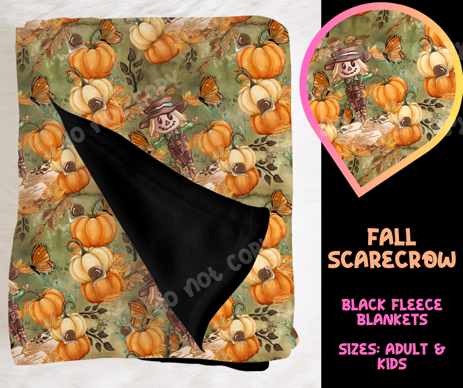 FALL SCARECROW - SOFT BLACK FLEECE THROW BLANKET RUN 6 PREORDER CLOSING 9/25