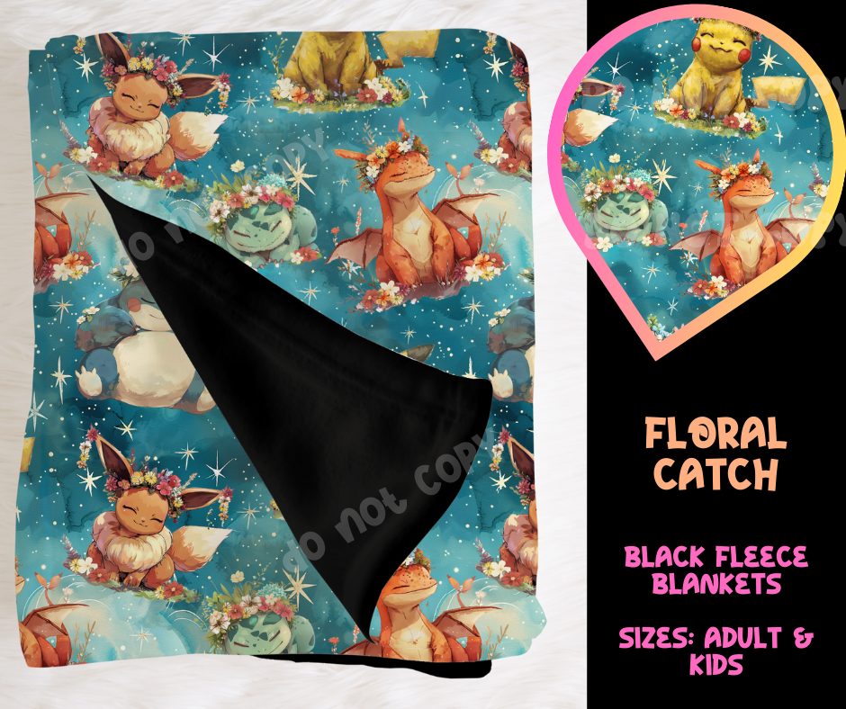 FLORAL CATCH - SOFT BLACK FLEECE THROW BLANKET RUN 6 PREORDER CLOSING 9/25