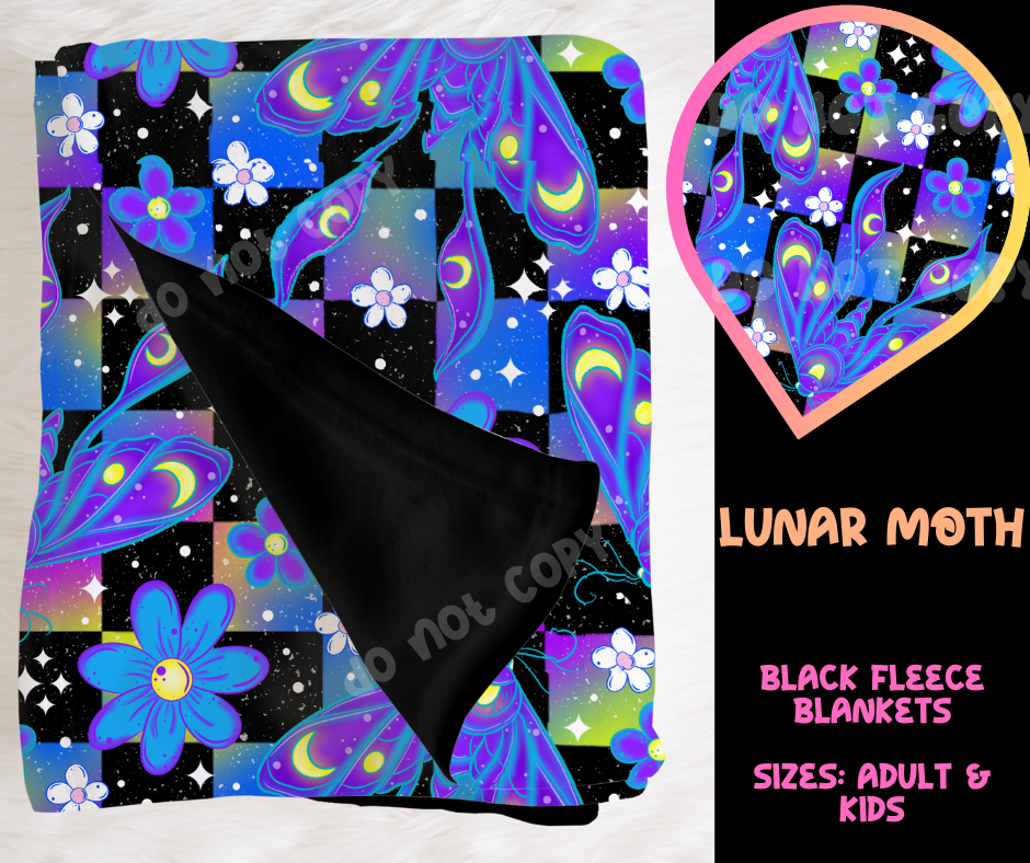 LUNAR MOTH - SOFT BLACK FLEECE THROW BLANKET RUN 6 PREORDER CLOSING 9/25