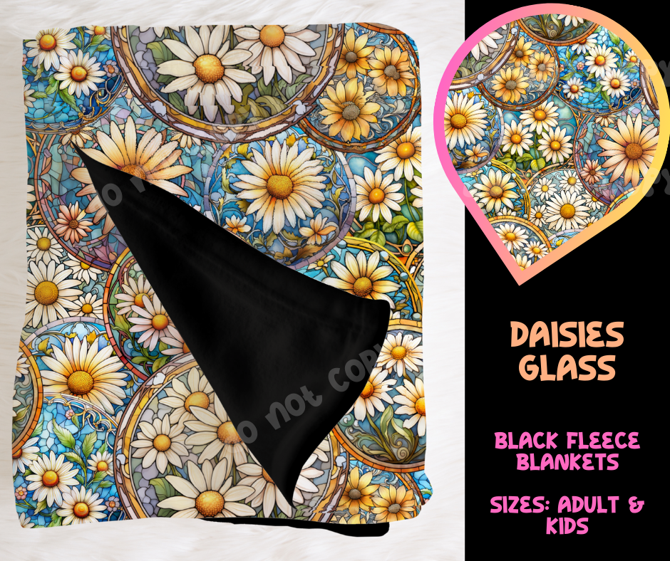 DAISIES GLASS - SOFT BLACK FLEECE THROW BLANKET RUN 6 PREORDER CLOSING 9/25