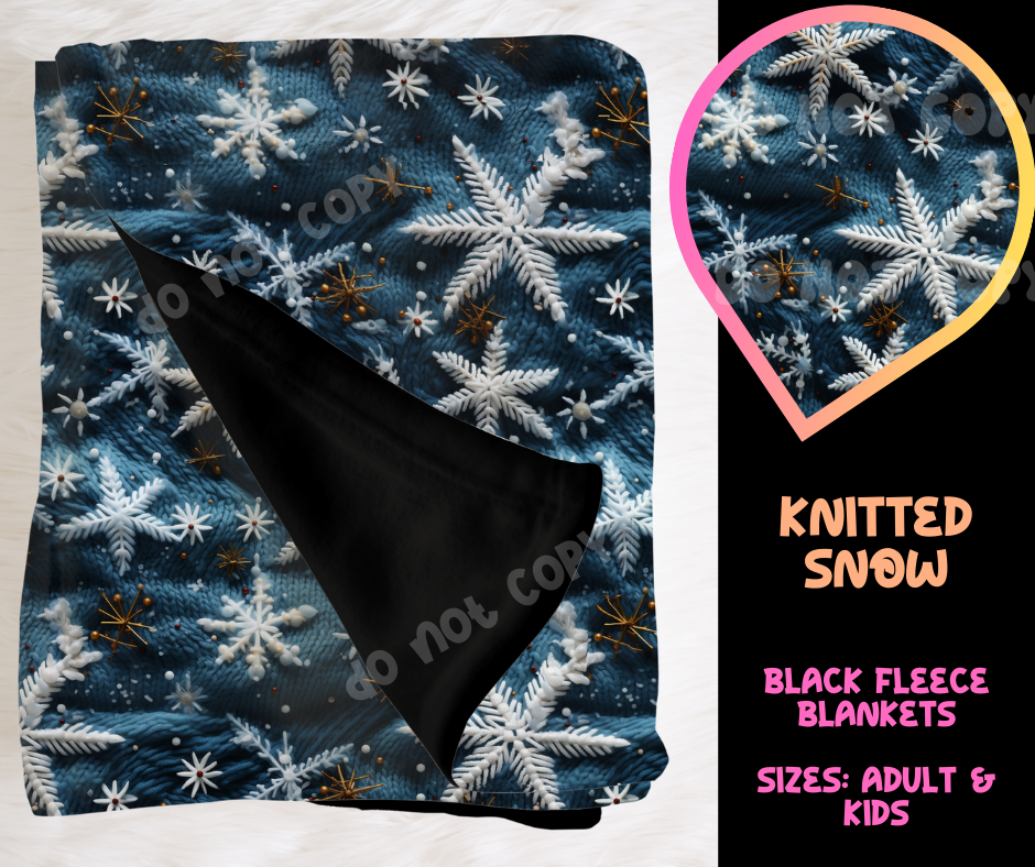 KNITTED SNOW - SOFT BLACK FLEECE THROW BLANKET RUN 6 PREORDER CLOSING 9/25