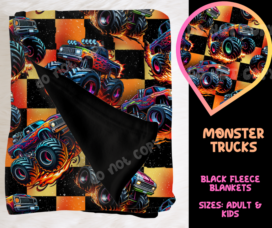 MONSTER TRUCKS - SOFT BLACK FLEECE THROW BLANKET RUN 6 PREORDER CLOSING 9/25