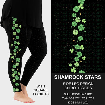 B268 - Preorder Shamrock Stars Side Design Leggings w/ Pockets (Closes 12/28. ETA: mid Feb..)