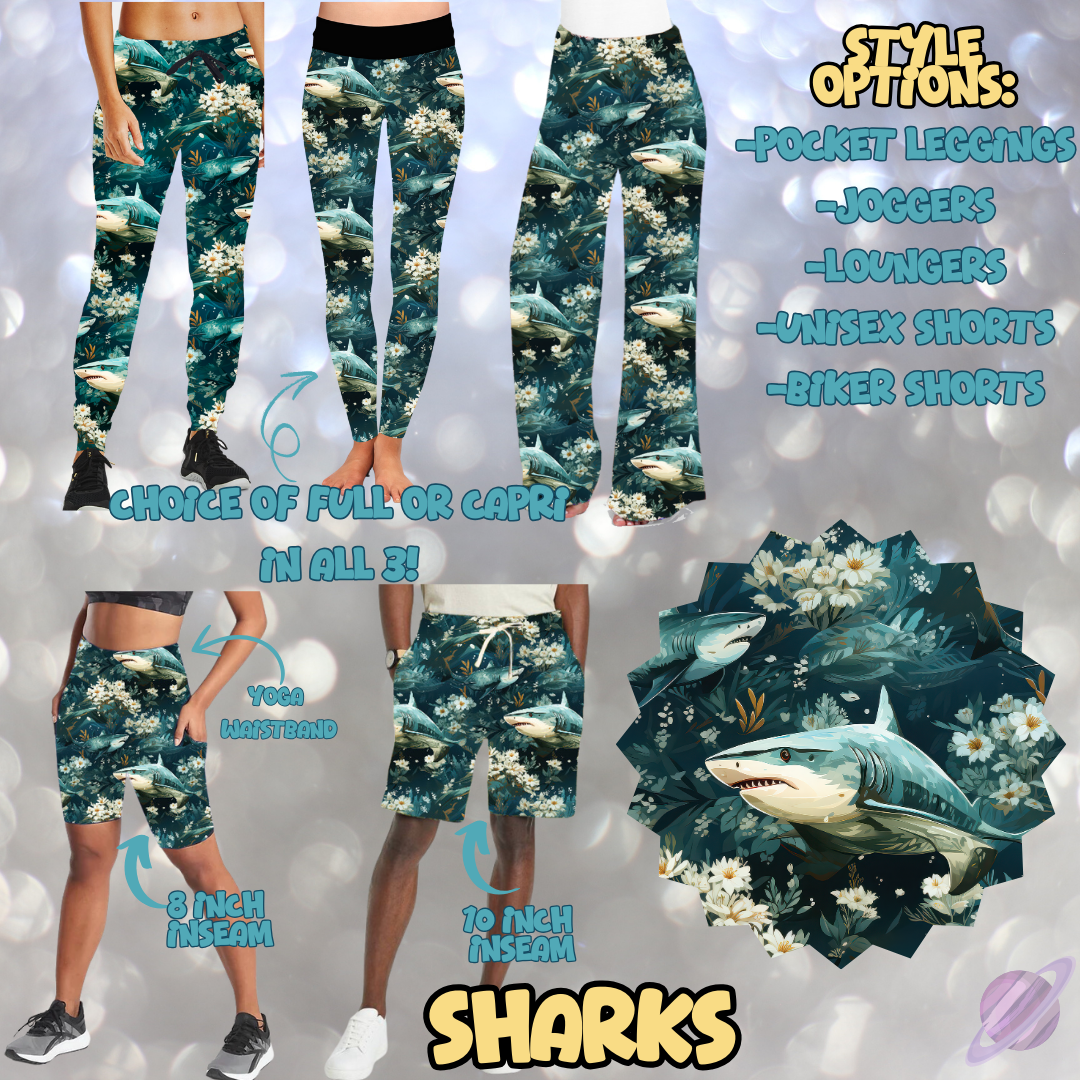 SHARKS - LEGGING/JOGGER/LOUNGER/SHORTS - MOSTLY TEAL RUN PREORDER CLOSING 2/8