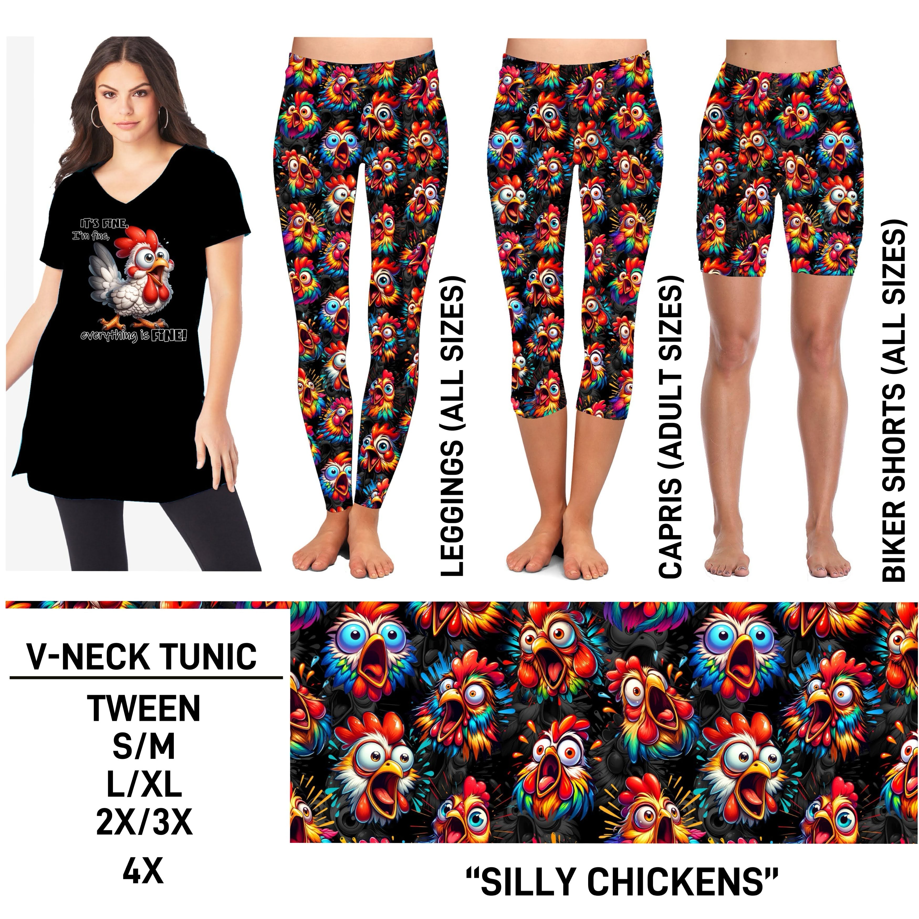 TS2N - Silly Chickens V-Neck Tunic - Preorder ETA: Mid-Feb