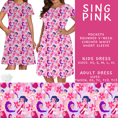 Batch #601 - Cool Characters 19 - Closes 10/21 - ETA mid Dec - Sing Pink Adult & Kids Dresses