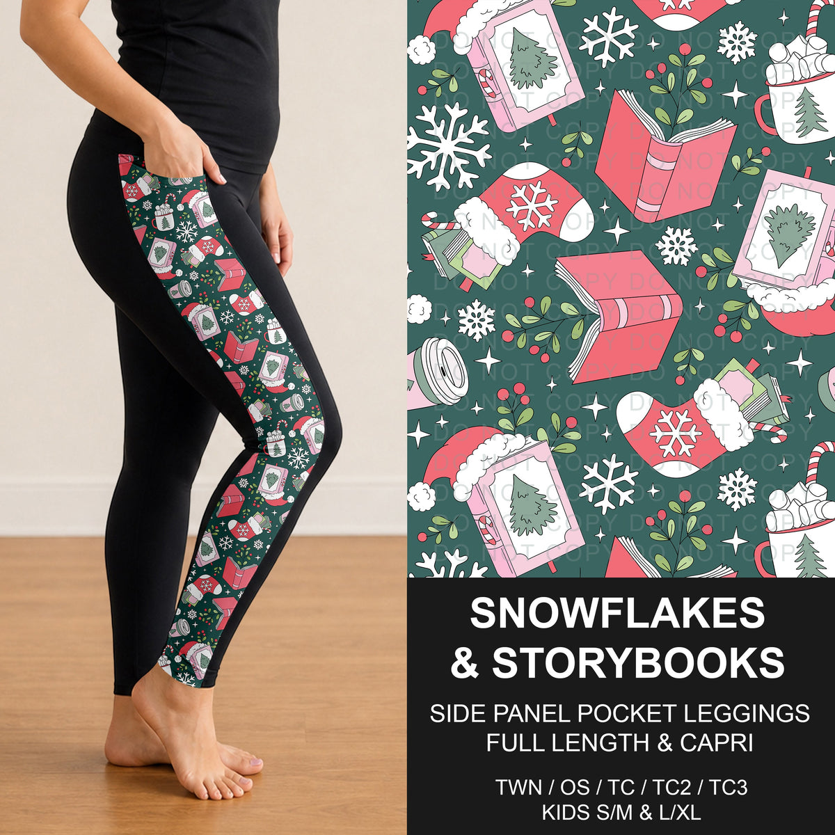 B315 - Preorder Snowflakes and Storybooks Side Panel Pocket Leggings (Closes 10/04. ETA: early Dec.)