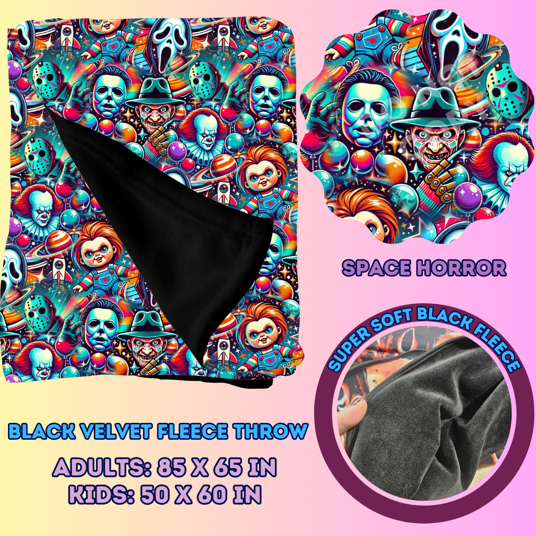 SPACE HORROR - SOFT BLACK FLEECE THROWS 7 - PREORDER CLOSING 1/13