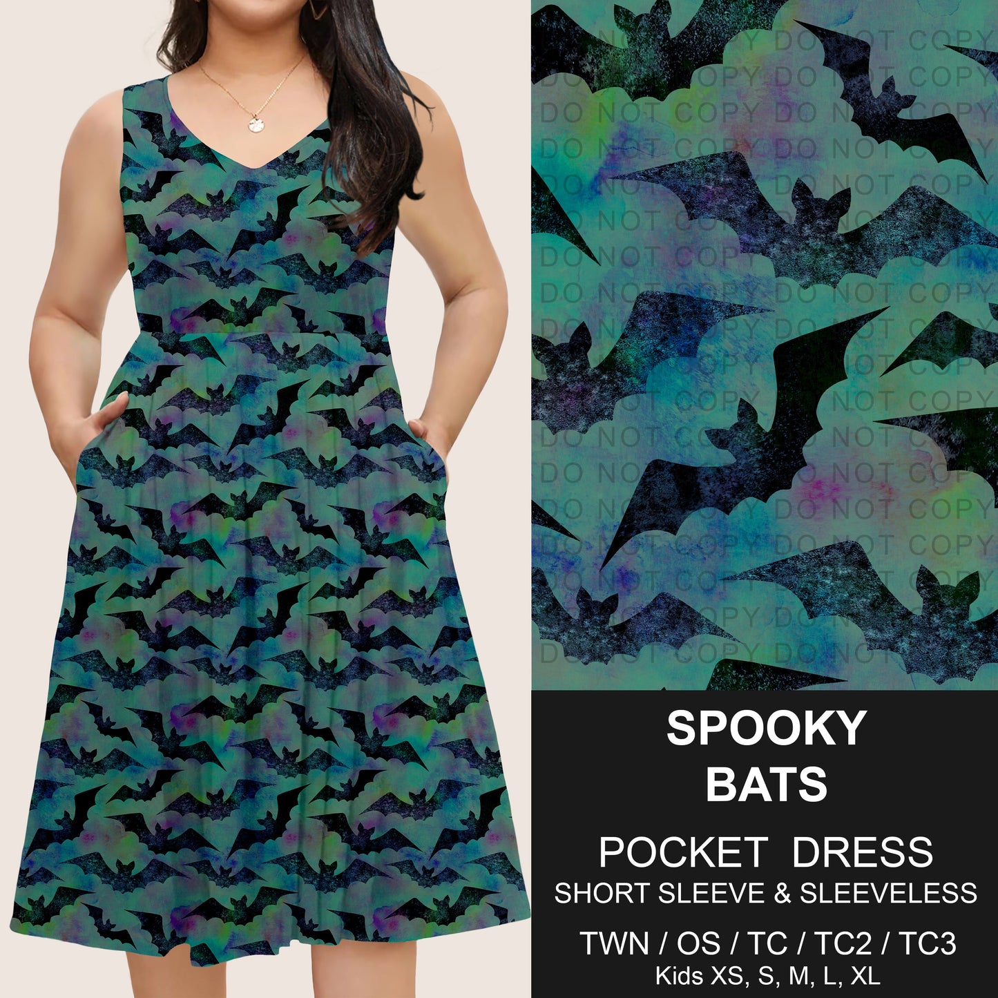B302 - Preorder Spooky Bats Pocket Dress (Closes 7/24. ETA: early Oct)