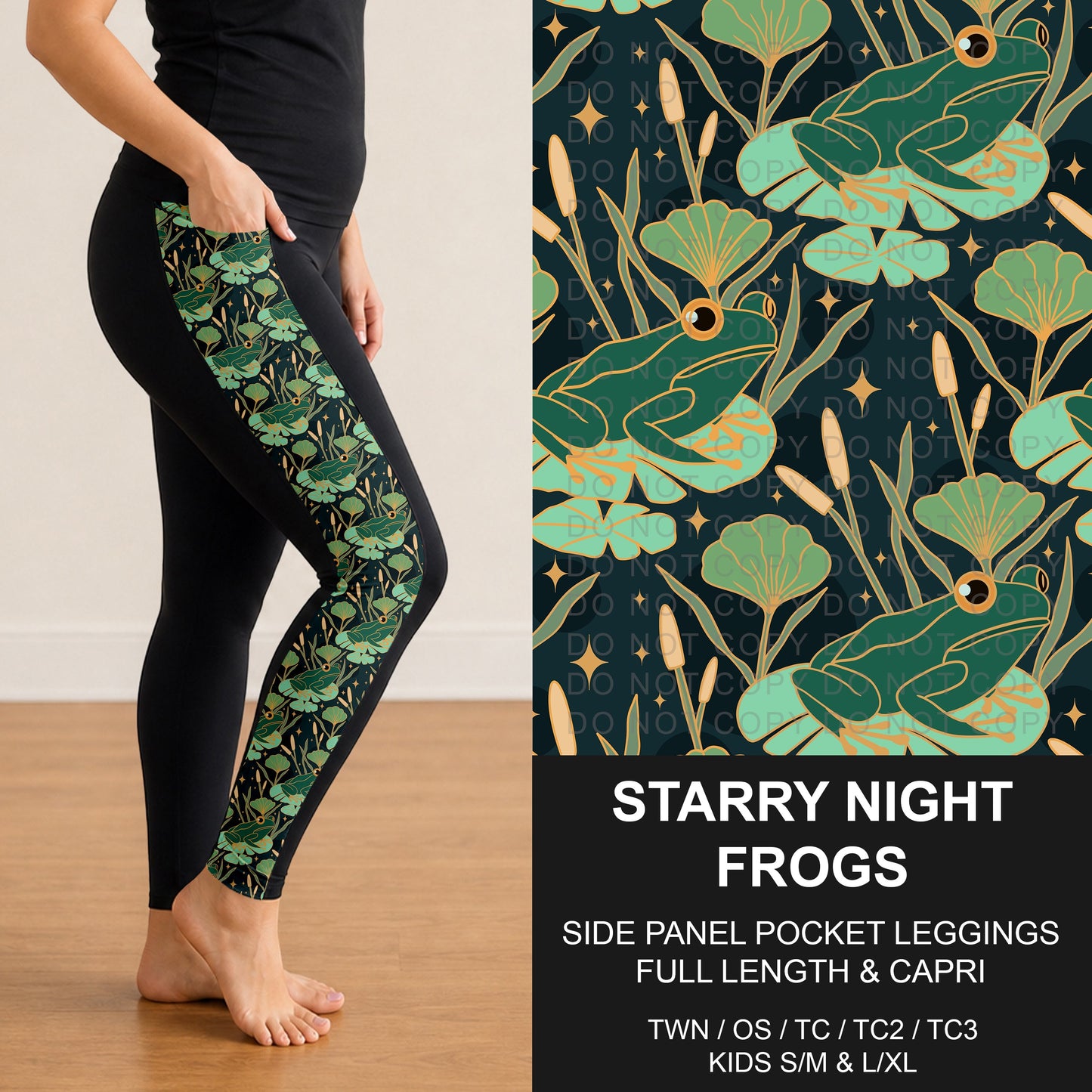 B310 - Preorder Starry Night Frogs Side Panel Pocket Leggings (Closes 8/30. ETA: late Oct.)