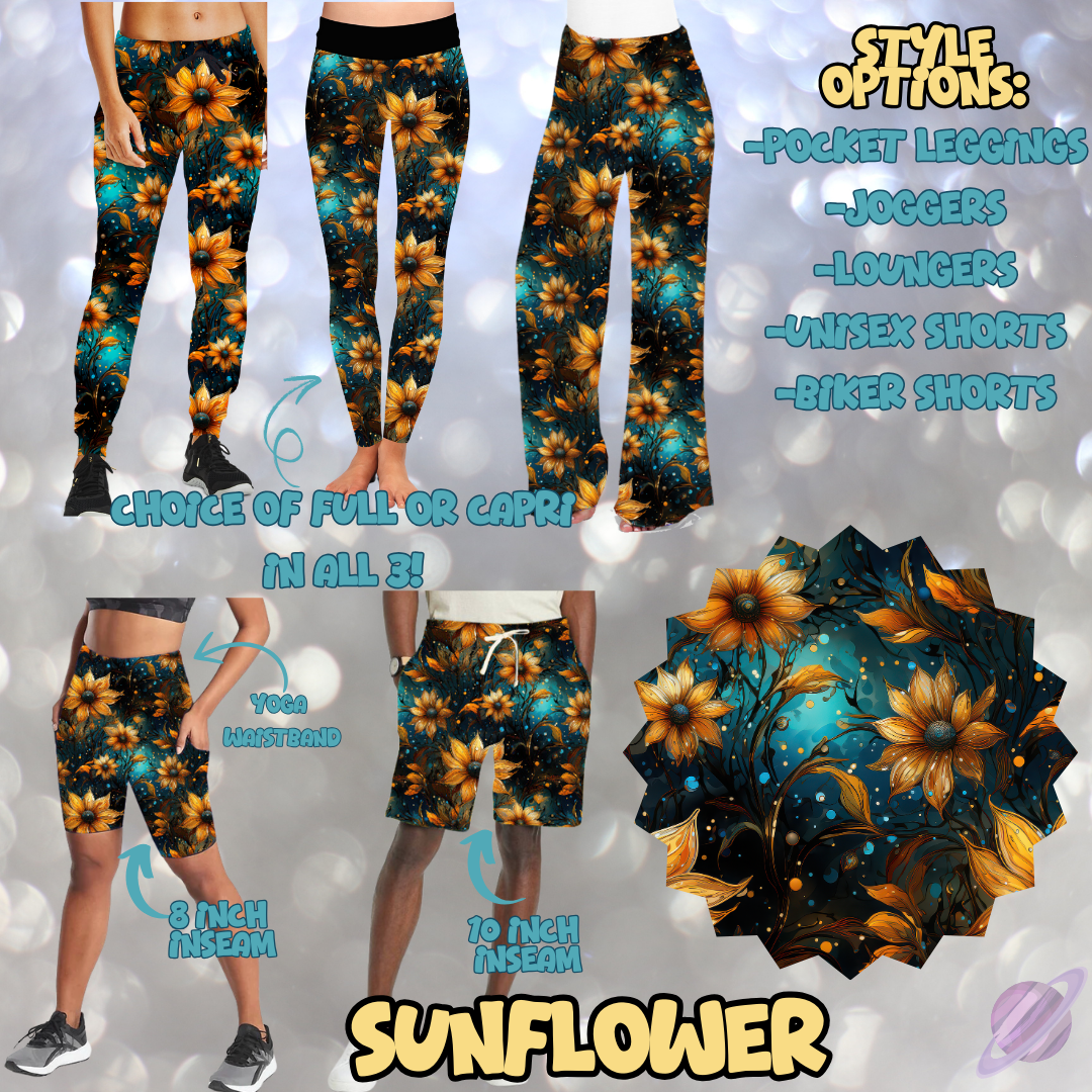 SUNFLOWER - LEGGING/JOGGER/LOUNGER/SHORTS - MOSTLY TEAL RUN PREORDER CLOSING 2/8