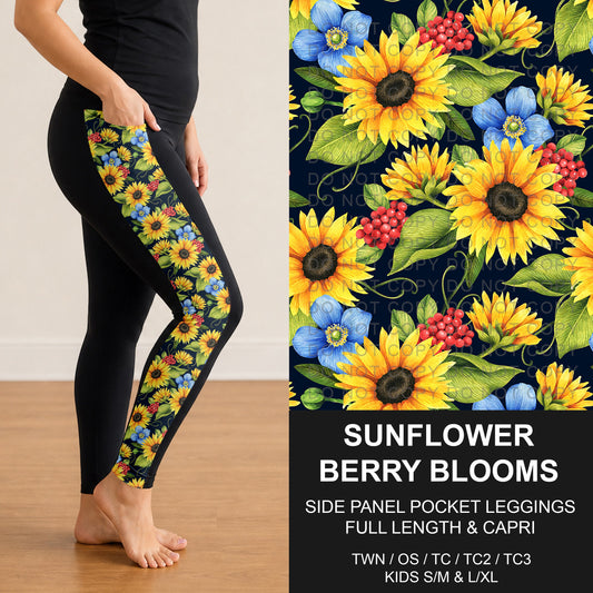 B298 - Preorder Sunflower Berry Blooms Side Panel Pocket Leggings (Closes 7/05. ETA: early Sept.)