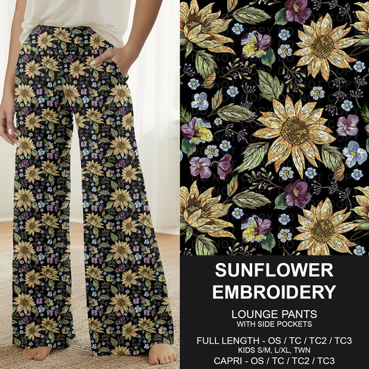 B316 - Preorder Sunflower Embroidery Lounge Pants (Closes 10/11. ETA: mid Dec.)