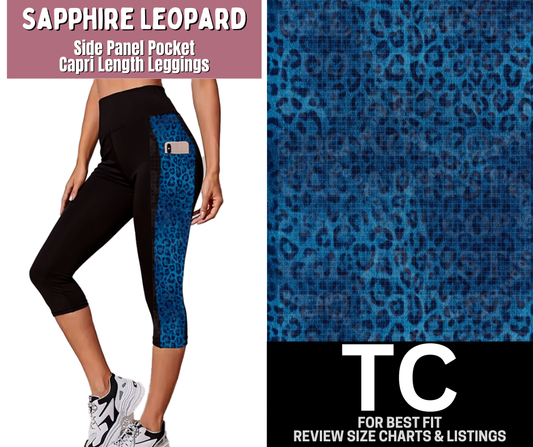 Sapphire Leopard Side Panel Pocket Capri Length Leggings