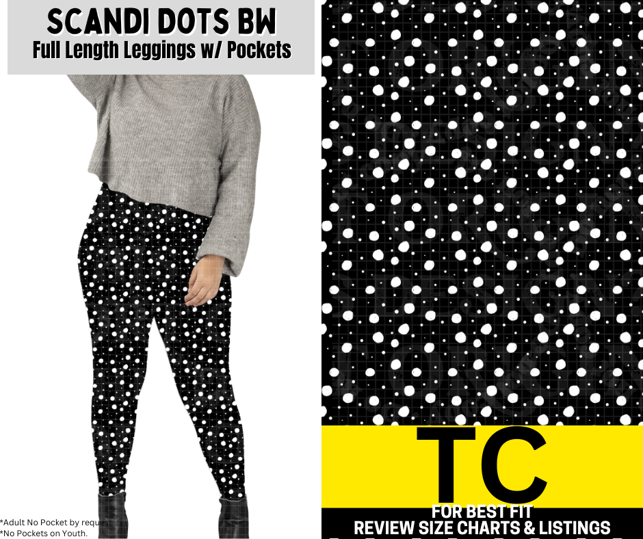 Scandi Dots BW Full Length Leggings w/ Pockets