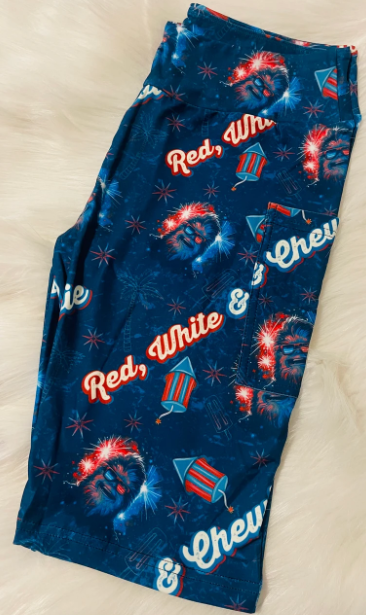 Red , White & Chewy Biker Shorts With Pockets