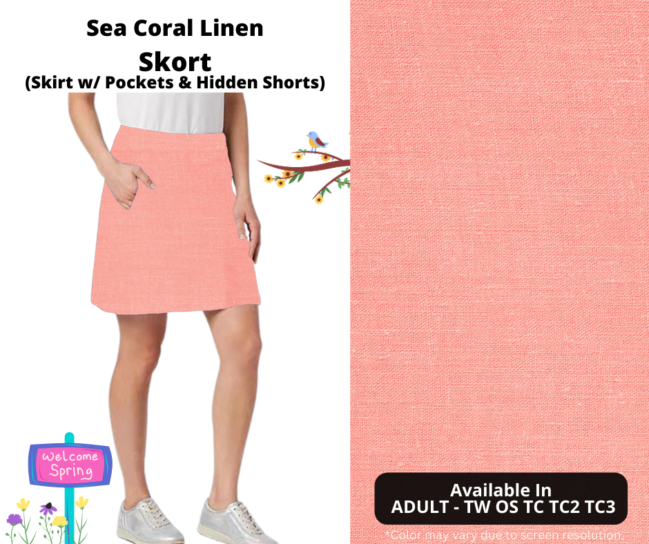 Preorder! Closes 1/15. ETA April. Sea Coral Linen Skort