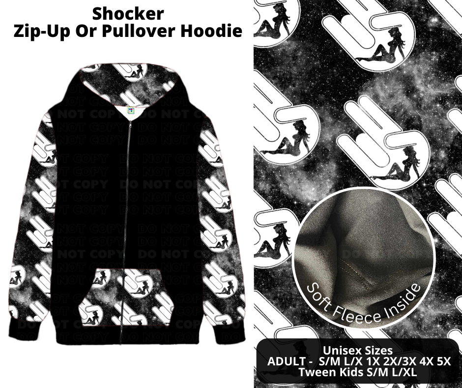 Preorder! Closes 11/27. ETA Feb. Shocker Zip-Up or Pullover Hoodie