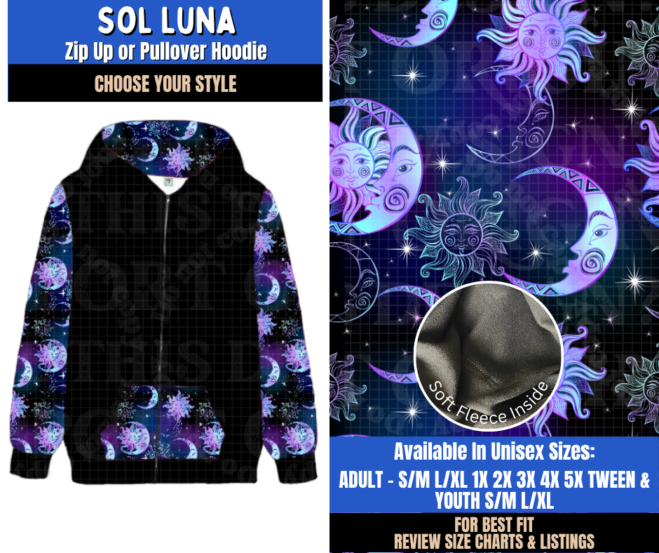 Preorder! Closes 9/10. ETA Dec. Sol Luna Zip-Up or Pullover Hoodie