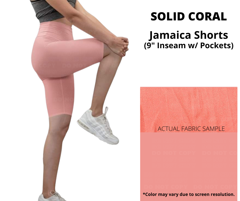 Solid Coral 9" Shorts w/ Pockets