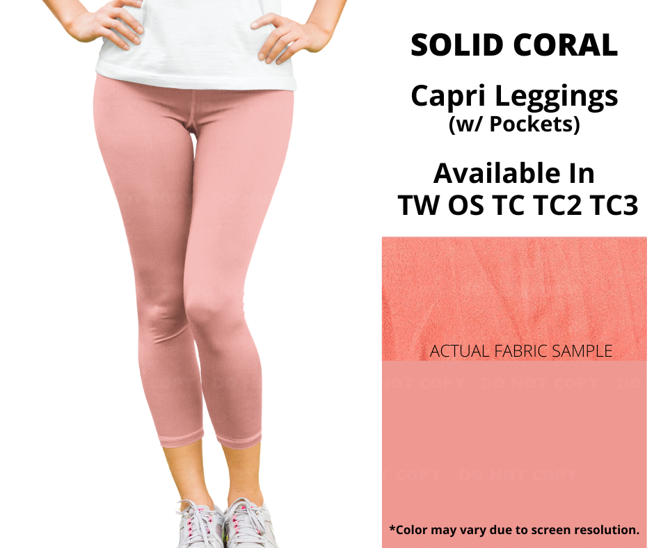 Solid Coral Capri Leggings w/ Pockets