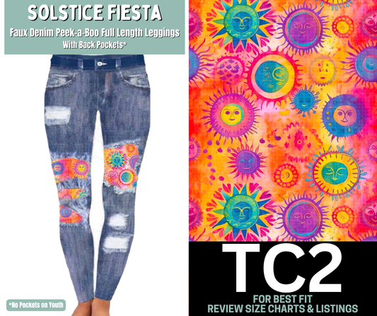 Solstice Fiesta Faux Denim Full Length Peekaboo Leggings