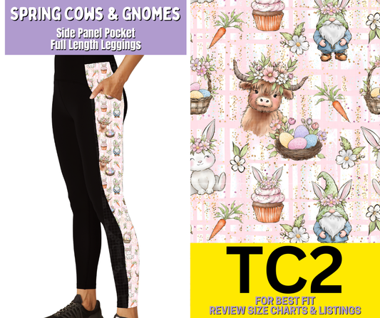 Spring Cows & Gnomes Side Panel Pocket Full Length Leggings