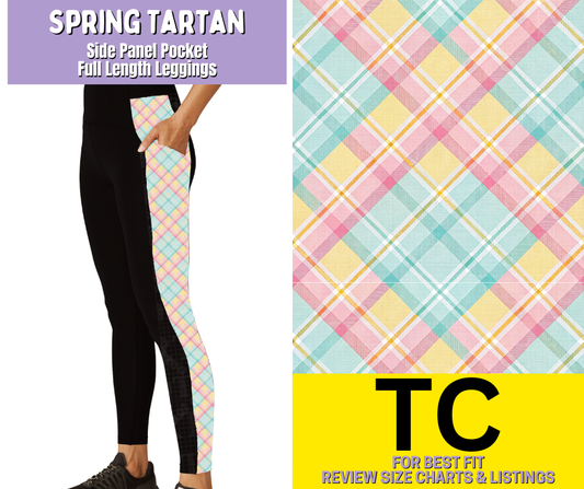 Spring Tartan Side Panel Pocket Full Length Leggings