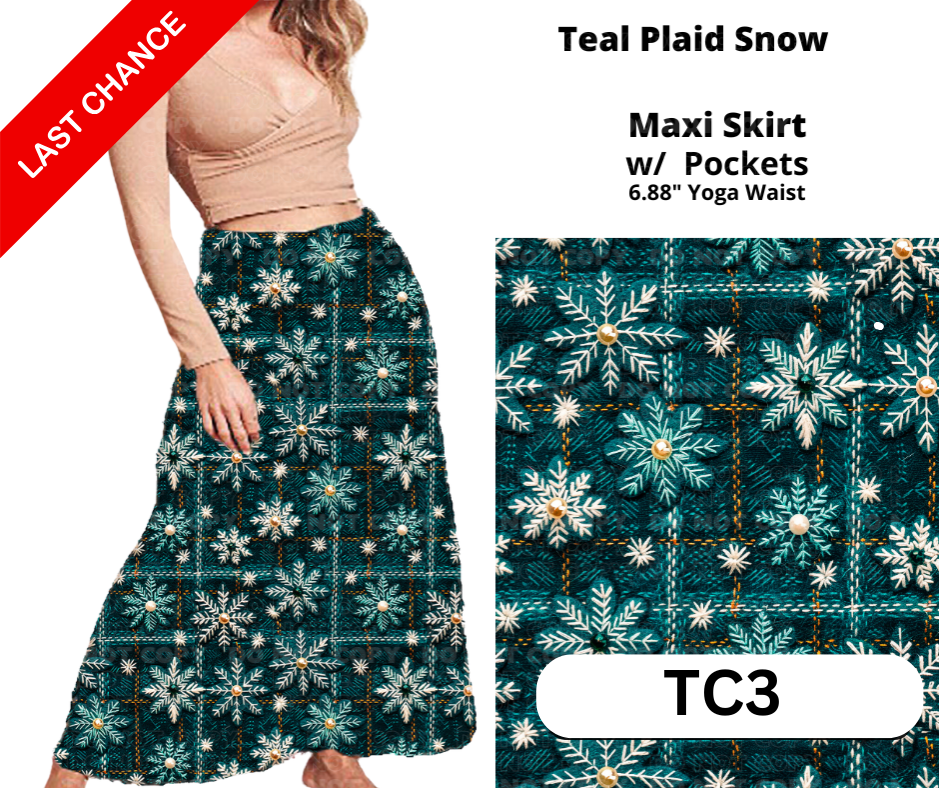 Teal Plaid Snow Maxi Skirt