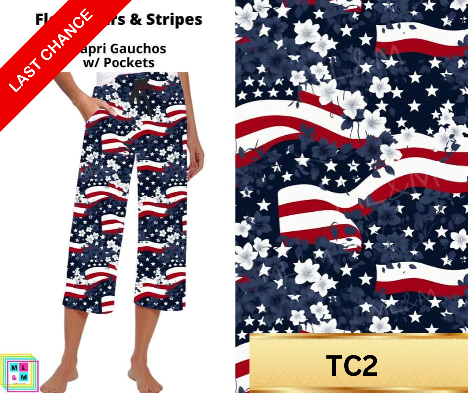 Floral Stars & Stripes Capri Gauchos