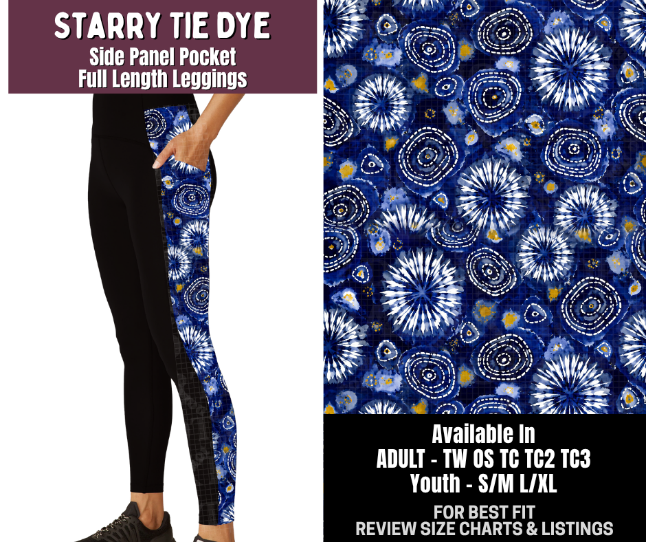 Preorder! Closes 9/14. ETA Dec. Starry Tie Dye Side Panel Pocket Full Length Leggings