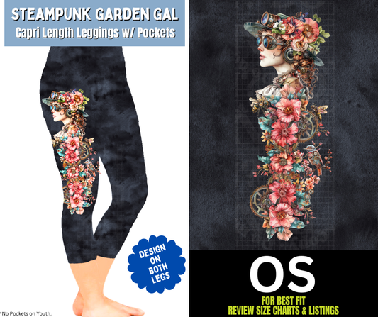 Steampunk Garden Gal Watercolor Capri Leggings w/ Side Leg Designs