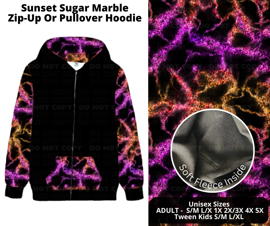 Preorder! Closes 12/2. ETA Feb. Sunset Sugar Marble Zip-Up or Pullover Hoodie