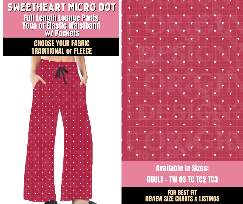 Preorder! Closes 10/15. ETA Jan. Sweetheart Micro Dot Lounge Pants Choose Fleece or Traditional