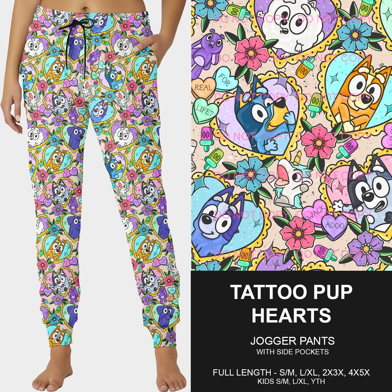 B197 - Preorder Tattoo Pup Hearts Joggers (Closes 12/01. ETA late Jan.)