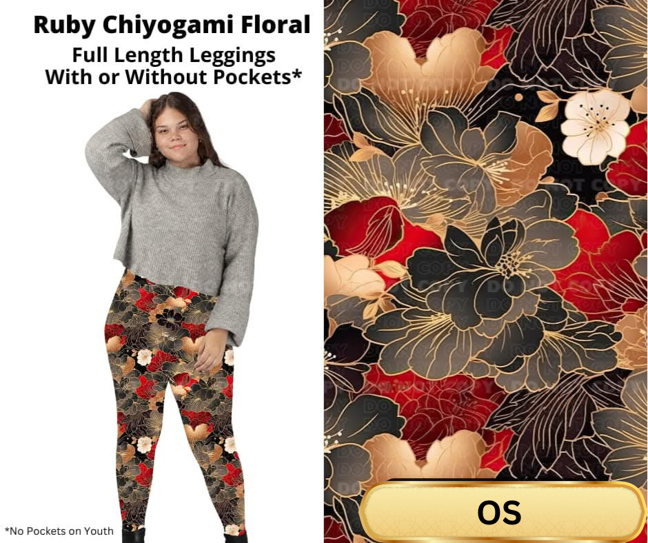 Ruby Chiyogami Floral Full Length Leggings w/ Pockets