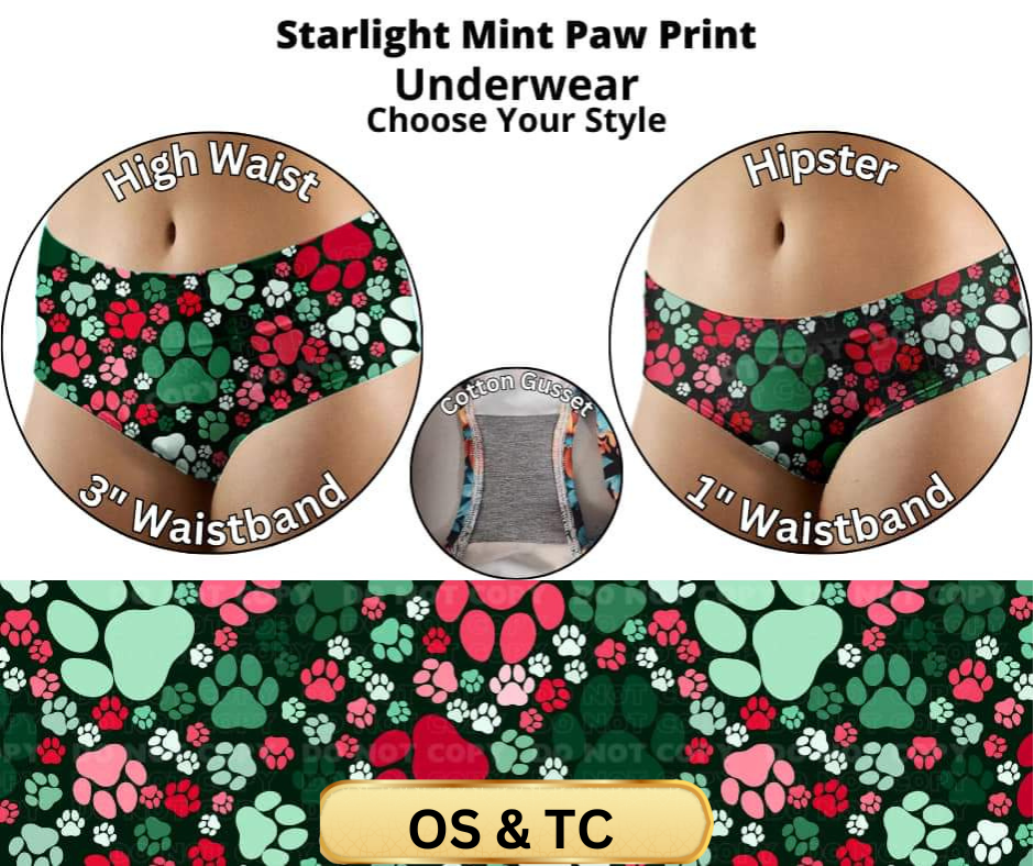 Starlight Mint Paw Print High Waist Underwear