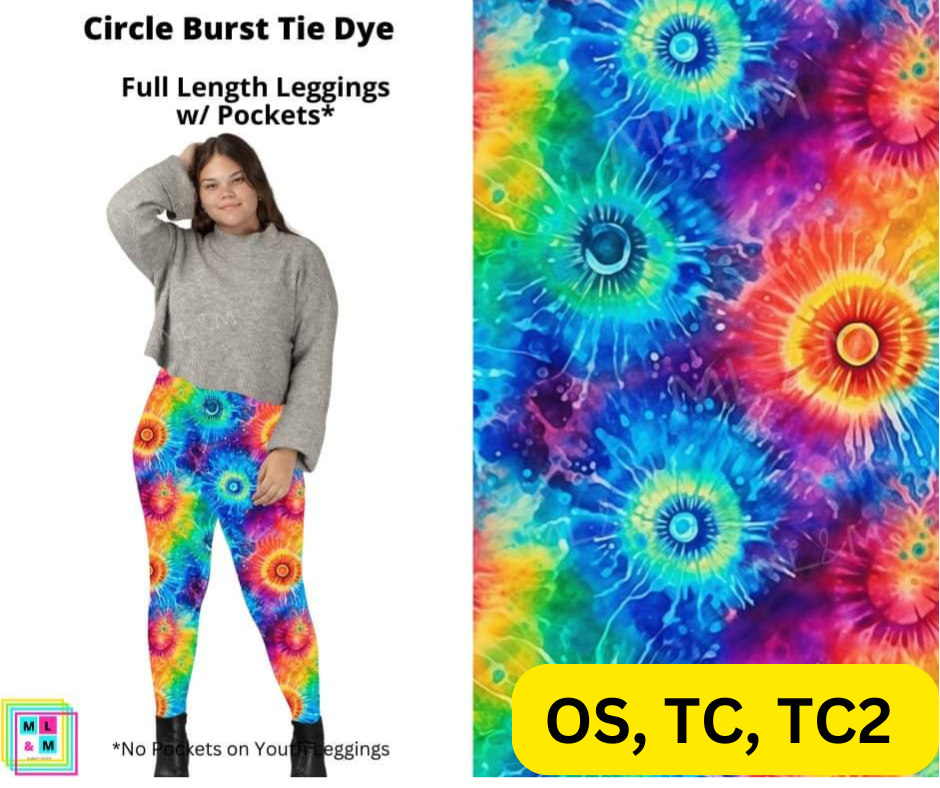 Circle Burst Tie Dye Full Length Leggings w/ Pockets