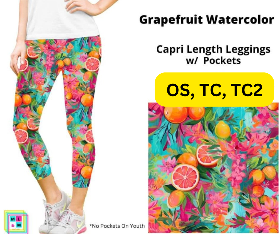 Grapefruit Watercolor Capri Length w/ Pockets