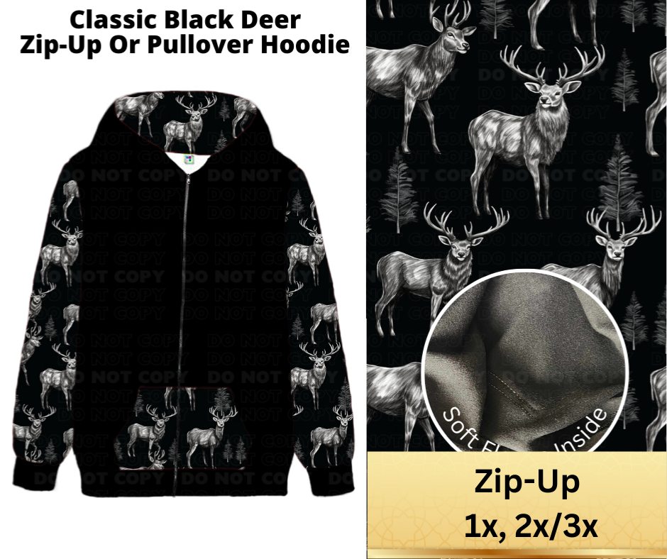 Classic Black Deer Zip-Up Hoodie