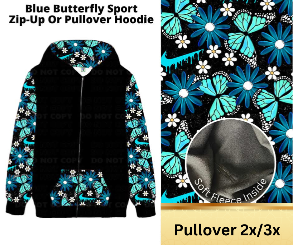 Blue Butterfly Sport Pullover Hoodie