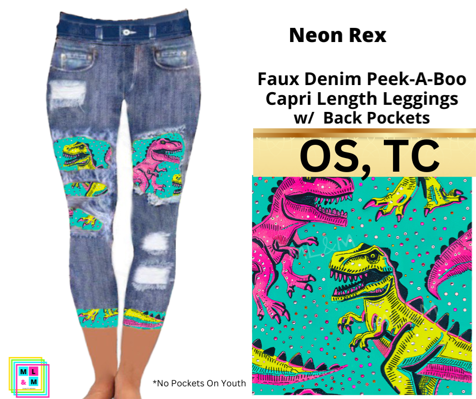 Neon Rex Faux Denim Peekaboo Capris