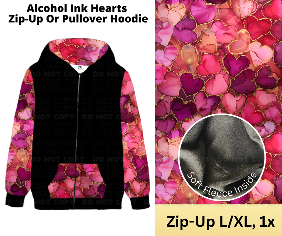 Alcohol Ink Hearts Zip-Up Hoodie