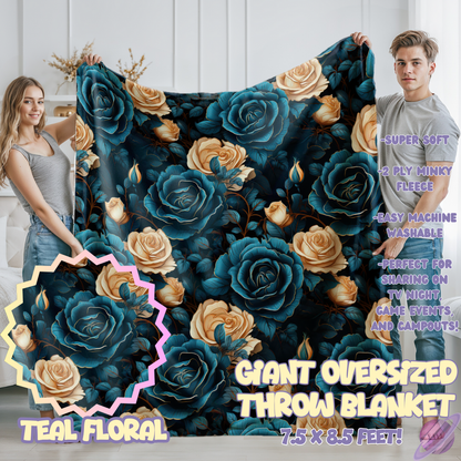 TEAL FLORAL- OVERSIZED THROW BLANKET
