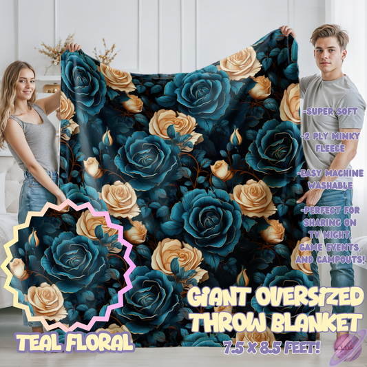 TEAL FLORAL- OVERSIZED THROW BLANKET
