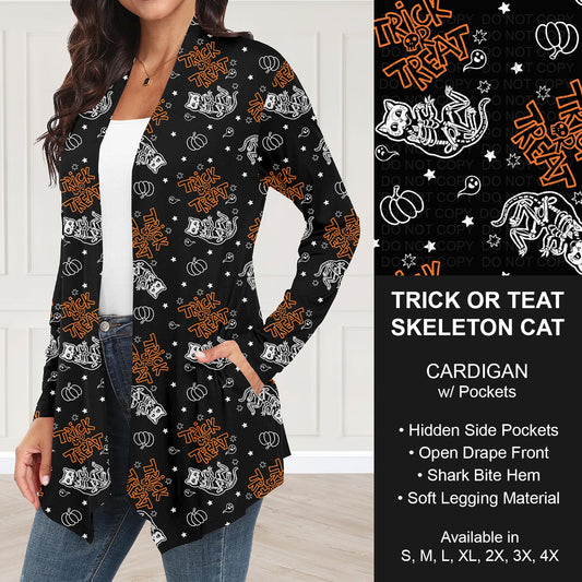 B295 - Preorder Trick or Treat Skele Cat Cardigan w/ Pockets (Closes 6/14. ETA: late Aug.)