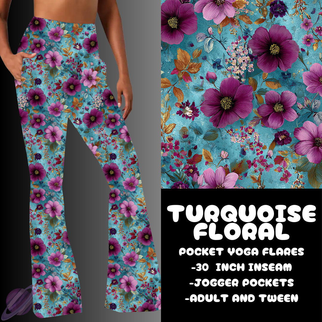 TURQUOISE FLORAL-YOGA FLARES 7-PREORDER DUE 10/2